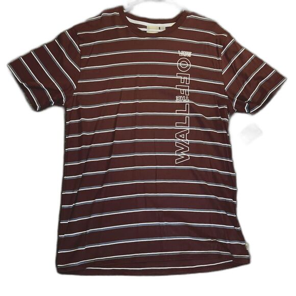 NWT Vans Off the Wall Men's XXL Burgundy with BlueWhite Stripes Skater Shirt - Picture 4 of 4